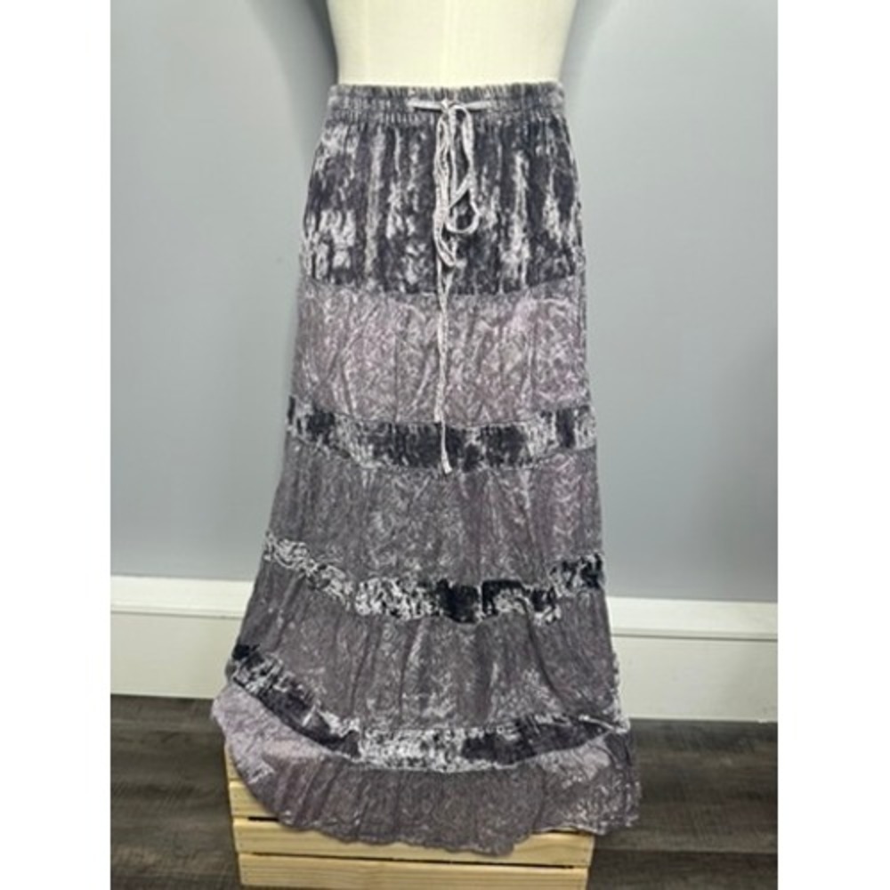 NWT Vintage 90s Just Cruising Crinkle Rayon Tiered Maxi Skirt L/XL Whimsigoth